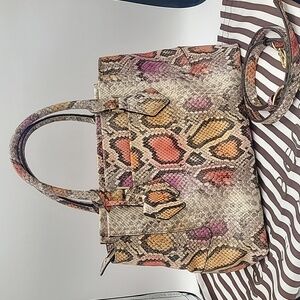 Henri Bendel Multicolor Snakeskin Print Satchel Bag Purse